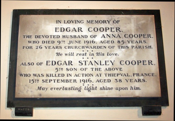 Edgar Stanley Cooper memorial tablet