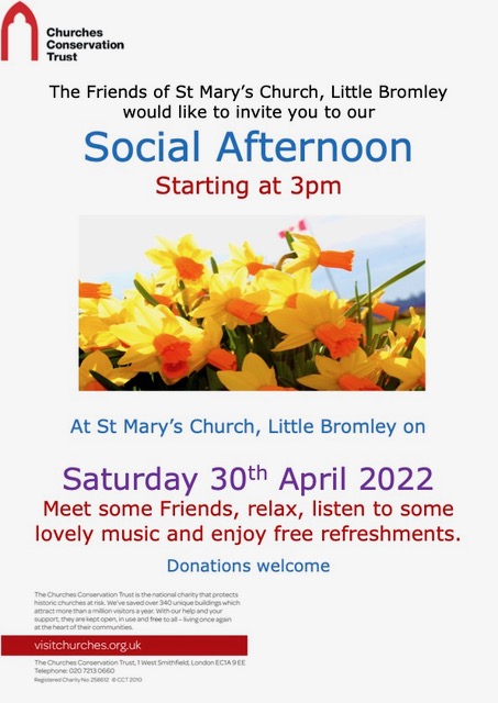 Friends of LIttle Bromley Social Event - Saturday 30th April 2022