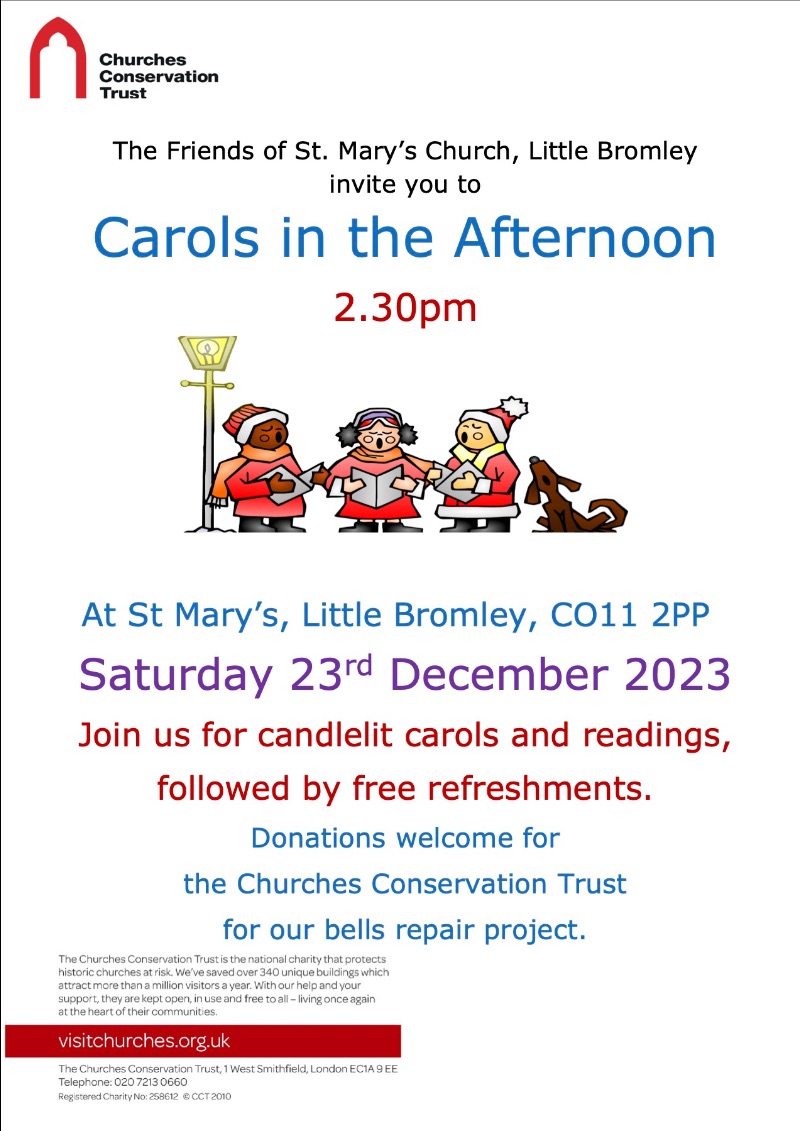 Carol Service at Lt Bromley Church 23rd December at 2.30pm